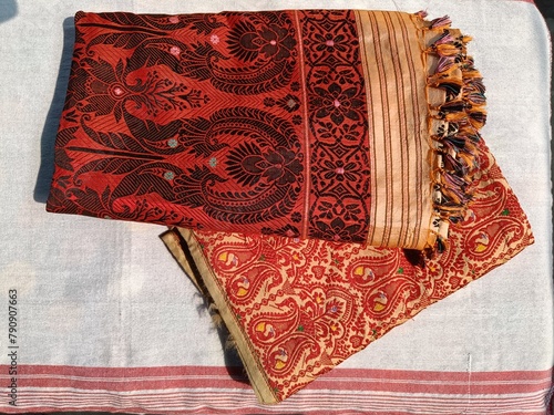 Muga Silk Assamese Sadar Mekhela, Assamese Cloth for women, Bihu, Japi, Folded Muga Cloth, Muga Sheet photo
