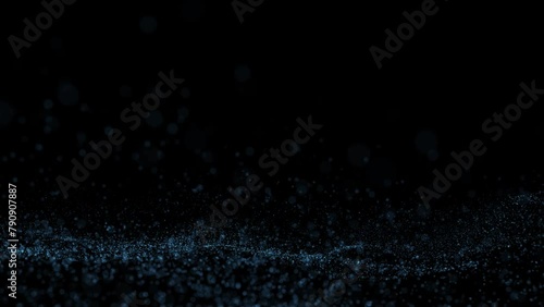 Abstract blurred flying dotted waves on clean black copy space animation background. photo
