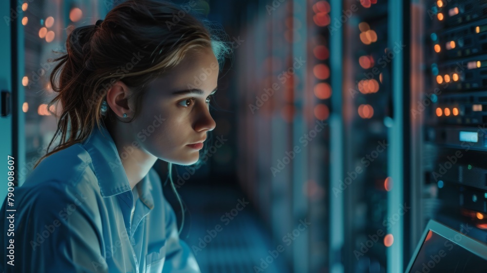 A Woman Configuring Server Hardware A Woman Configuring Server Hardware
