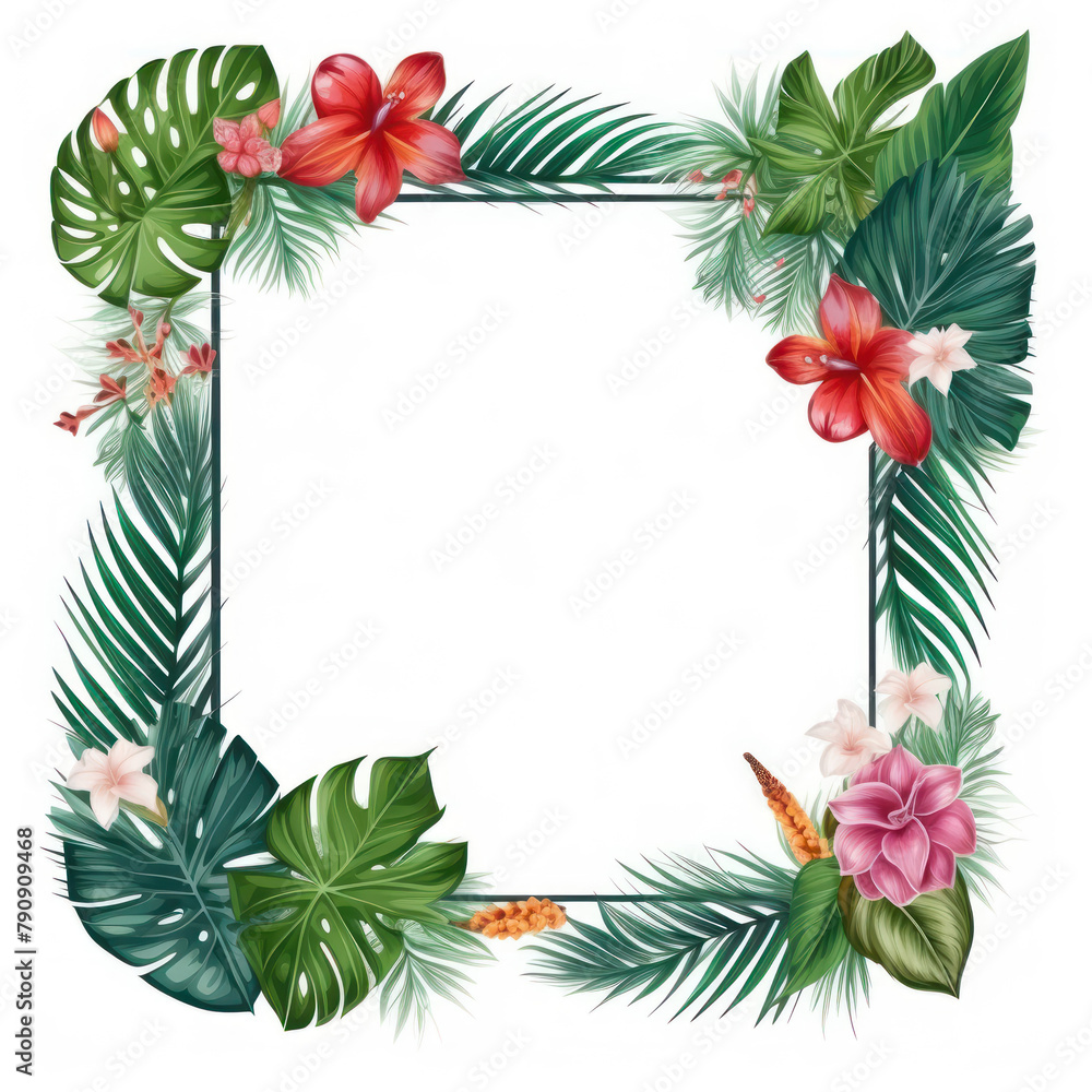 Elegant Floral Frame with Tropical Flowers