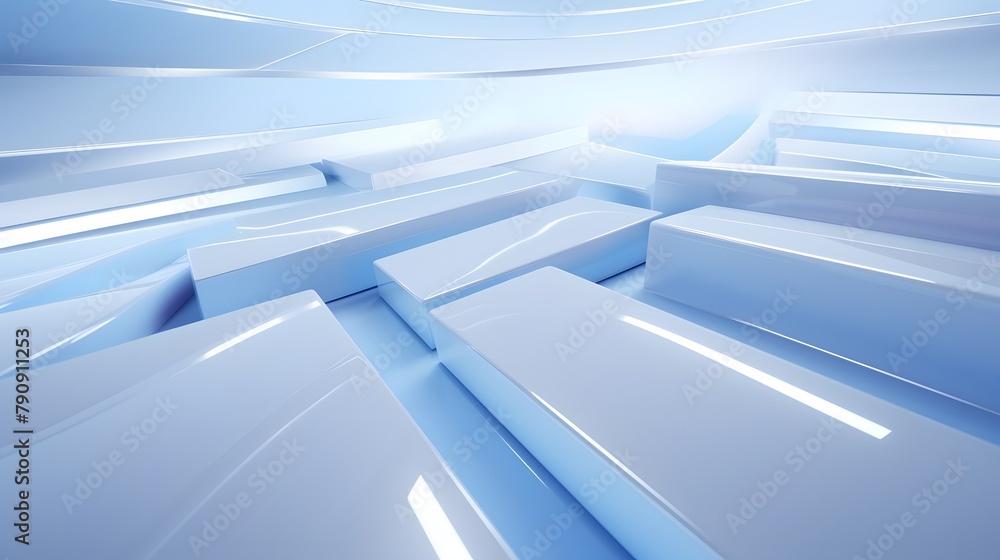 Obraz premium 3d rendering of white and blue abstract geometric background. Scene for advertising, technology, showcase, banner, game, sport, cosmetic, business, metaverse. Sci-Fi Illustration. Product display
