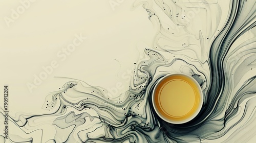 Line art, abstract art, black line arrangement to form a hyper photorealistic 4K closeup, herbal tea photo