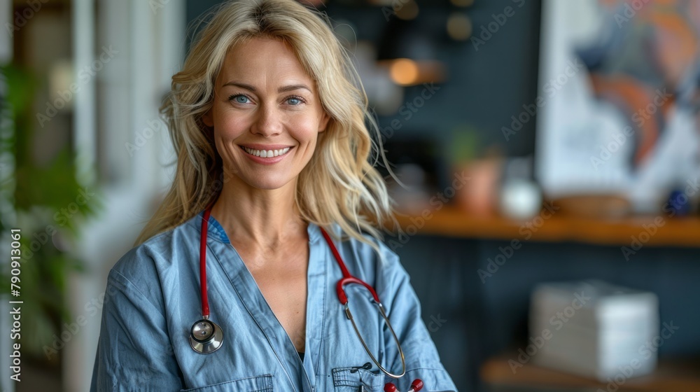 Smiling Mature Woman Cardiologist with Stethoscope