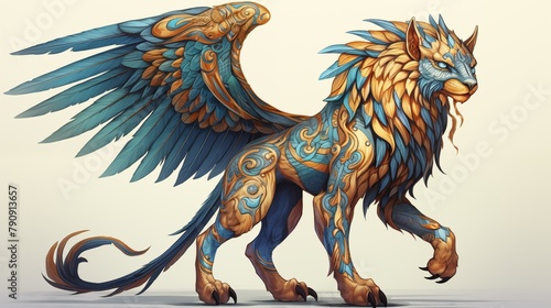 Illustration of a Hieracosphinx on a Cream Background