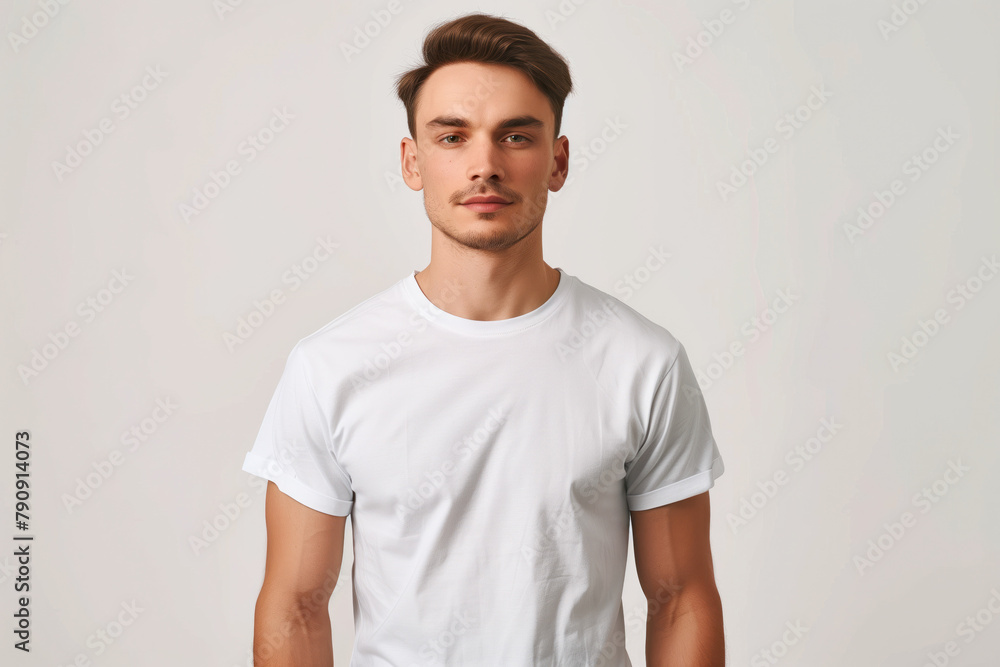 White T-Shirt Mockup, Studio Shot, Male Model, Generative AI White T-Shirt Mockup, Studio Shot, Male Model, Generative AI