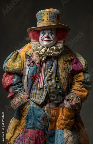 Man in tech infused clown attire, blending tradition with modernity in a unique costume