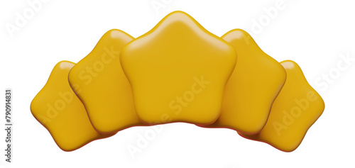 Five 3d stars in crown shape. Review or rating icon minimal cartoon three dimensional style vector illustration on white background.