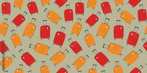 Travel suitcase. Seamless pattern, icon isolated on white isolated background. Tourism, recreation. Bag with handle, wheels and retractable handle for travel, business trips or summer holidays. Travel