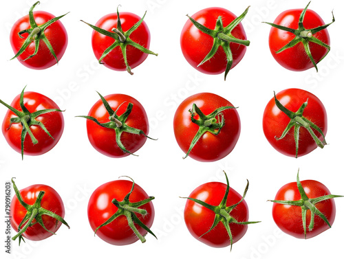 Set of branches of ripe tomatoes, red and juicy