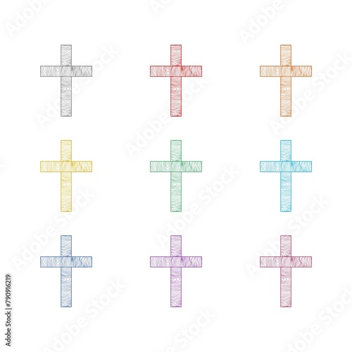Christian cross icon isolated on white background. Set icons colorful