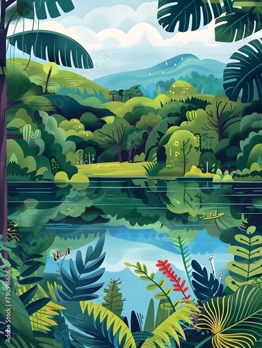 Illustrator's Passion for Nature Conservation: A Vibrant Depicting Protected Areas and Conservation Initiatives photo