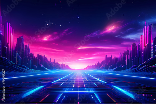 abstract futuristic background with red blue glowing neon moving high speed wave lines and bokeh lights. Data transfer concept Fantastic wallpaper. Generative AI 