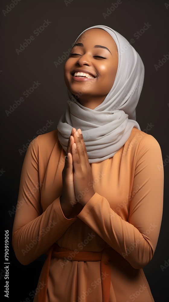 Portrait of a beautiful black muslim woman wearing a headscarf on black background Portrait of a beautiful black muslim woman wearing a headscarf on black background