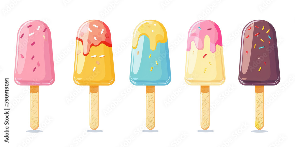 Ice cream collection of various flavors icons. Set of ice cream illustration on white background. Ice cream collection of various flavors icons. Set of ice cream illustration on white background.