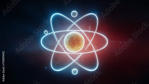 Looking inside the atom nucleus, protons, neutrons, electrons. Atomic energy.