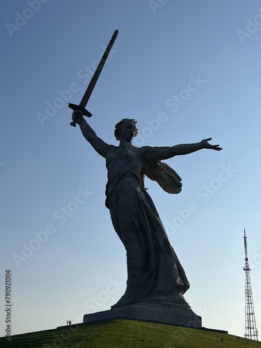 VOLGOGRAD, RUSSIA - MAY 2023: Monument in the center of the city, where the famous Soviet woman was born, historical memorial of the Patriotic War. Motherland Mother