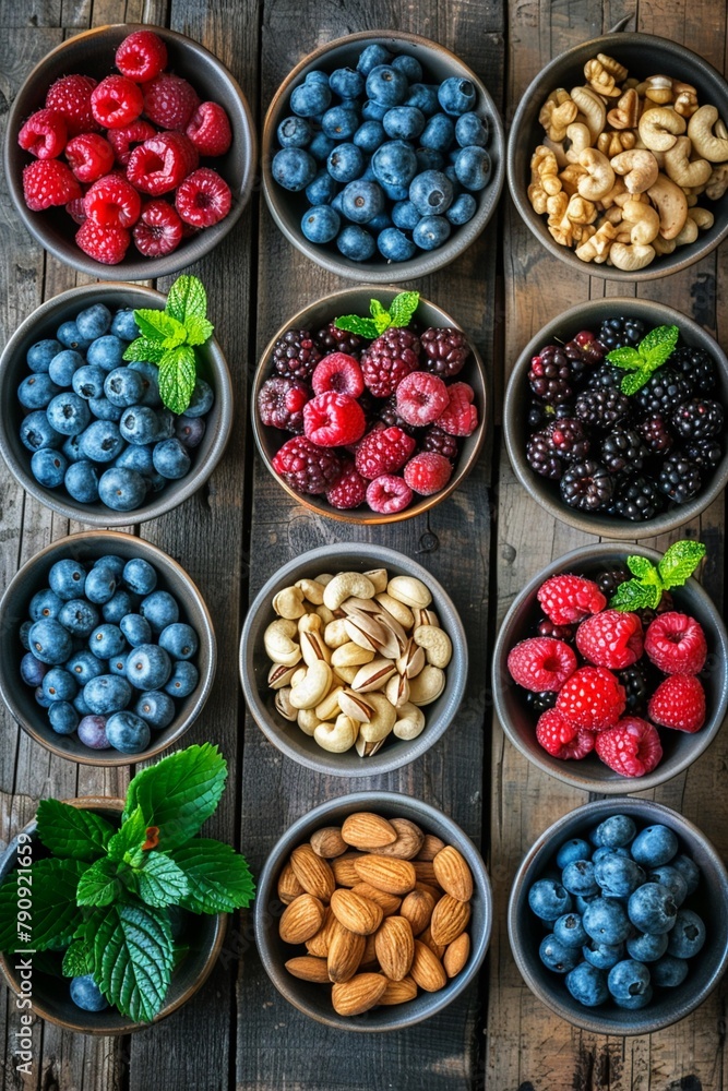 Assorted berries and nuts top view Assorted berries and nuts top view