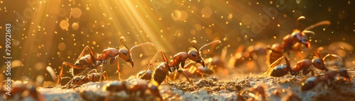 Ants marching in golden light