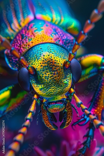 Neon beetle close-up vibrant detail © Creative_Bringer