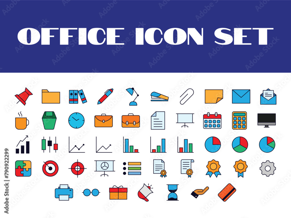Color Office Icons Set Vector Office Business Illustration Icons set 