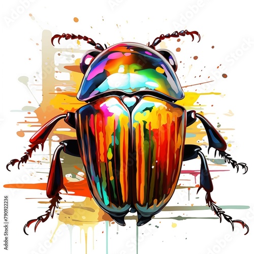 Abstract Colorful Illustration of a Scarab Beatle on a White Background photo
