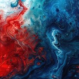 Abstract red and blue swirls merging in a dynamic fluid motion