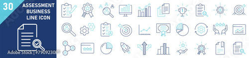 Assessment icons Pixel perfect. Performance, evaluation, graphs. Collection of line icon Business Assessment. photo