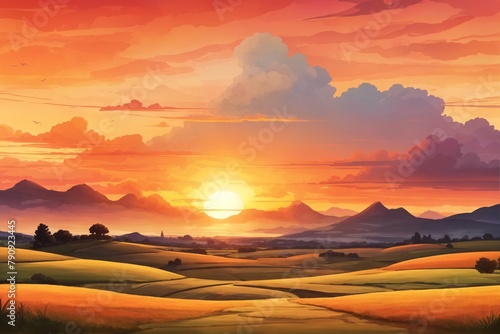 Golden Sunset Landscape Background, Sunset Sky Background, Sunset Scenery Wallpaper, Sunset Background, Nature Wallpaper, Sunrise Landscape, AI Generative © Forhadx5