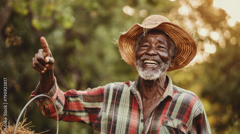 Joyful Elderly Man with Straw Hat