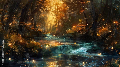 River flowing in an enchanted forest.