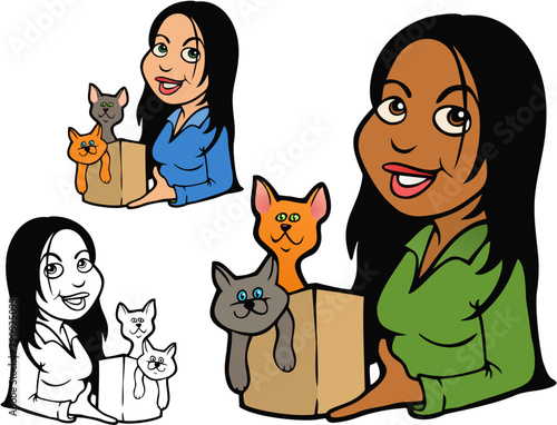 Young woman with a box of kittens.   Comes with bonus variations. 