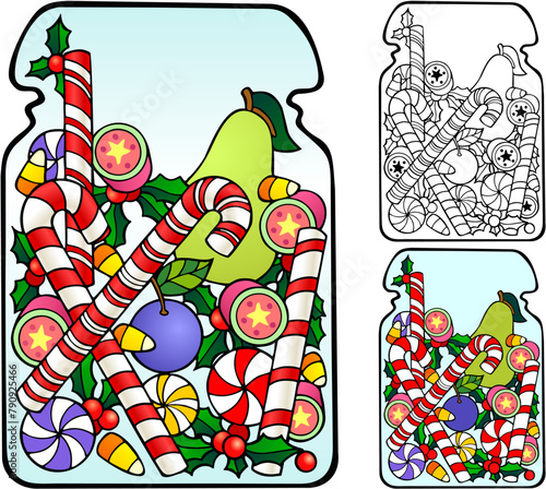Jar of holiday candy, with bonus non-gradient and black outline versions
