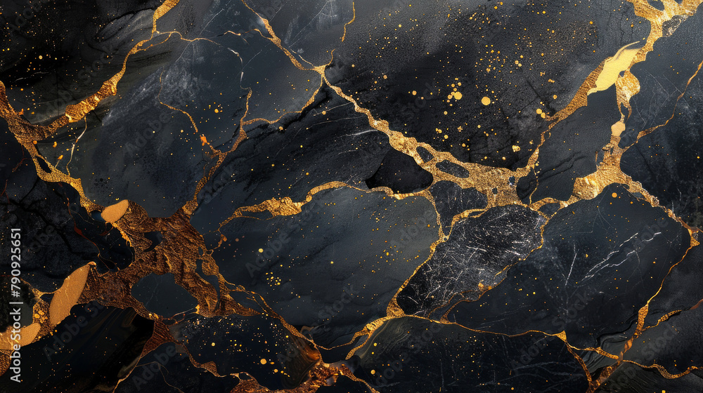 sfondo astratto in marmo  nero con venature dorate, tecnica giapponese kintsugi, finta texture di pietra artificiale dipinta, superficie marmorizzata, illustrazione digitale di marmorizzazione