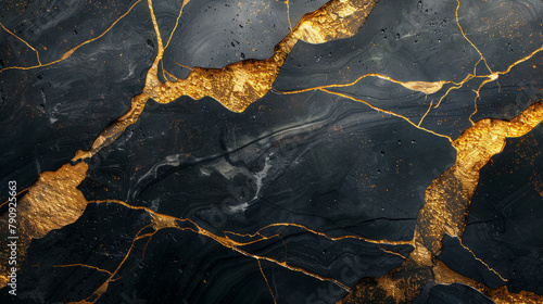 sfondo astratto in marmo  nero con venature dorate, tecnica giapponese kintsugi, finta texture di pietra artificiale dipinta, superficie marmorizzata, illustrazione digitale di marmorizzazione