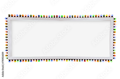 white wood frame and colorful round neon on isotate  white background