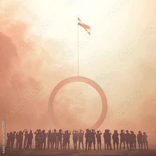 people group waving indian tricolor flag photo