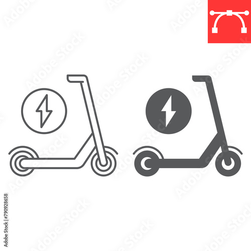 Electric scooter line and glyph icon, ecology and transport, ecological transport vector icon, vector graphics, editable stroke outline sign, eps 10.