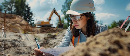 Wallpaper Mural Environmental Consultant Conducts Soil Tests at Construction Site for Sustainable Building Practices - Hyper-Realistic Photography of Female Worker Advising Team on Industry Progress Torontodigital.ca