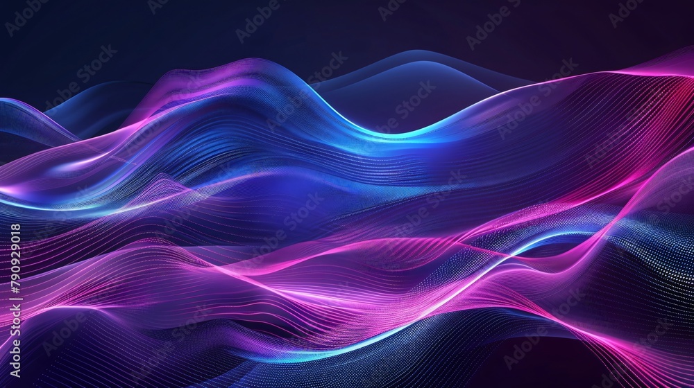 Abstract shape glowing in ultraviolet and violet spectrum with curvy neon lines on a blue background. Abstract shape glowing in ultraviolet and violet spectrum with curvy neon lines on a blue background.