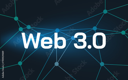 Web 3.0 lettering in front of connected dots and dark blue background with lights in the background, linked data, structured data, database, semantic web, pattern, internet