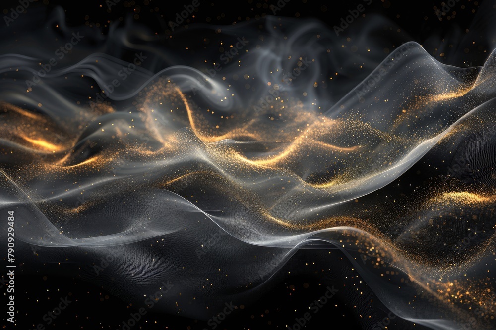 Obraz premium Electric blue wave of smoke and gold particles in the atmosphere