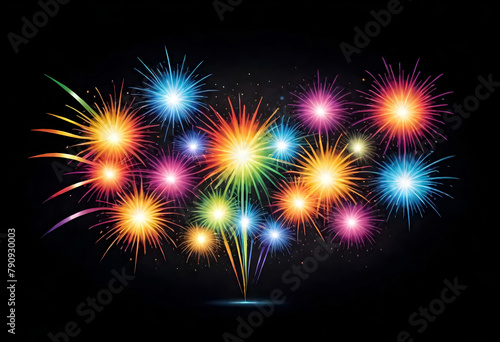 rainbow colored fireworks on black background