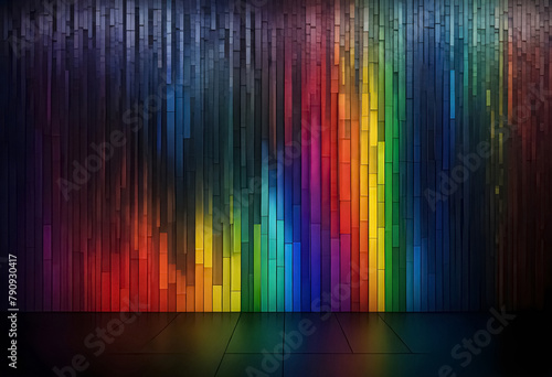 a rainbow colored wall with a black background