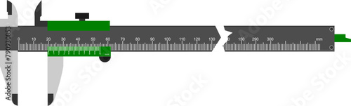 A Vernier caliper isolated on white background.. Its a visual aid to take an accurate measurement reading between two graduation markings on a linear scale by using mechanical interpolation
