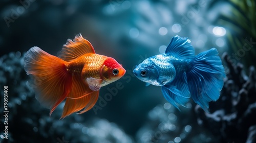 orange fish and blue fish. 