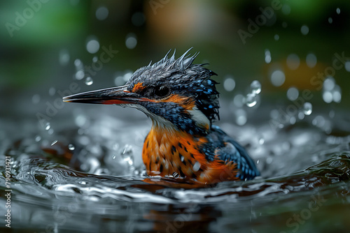 Kingfisher emerging from the water after an unsuccessful dive to grab a fish photo