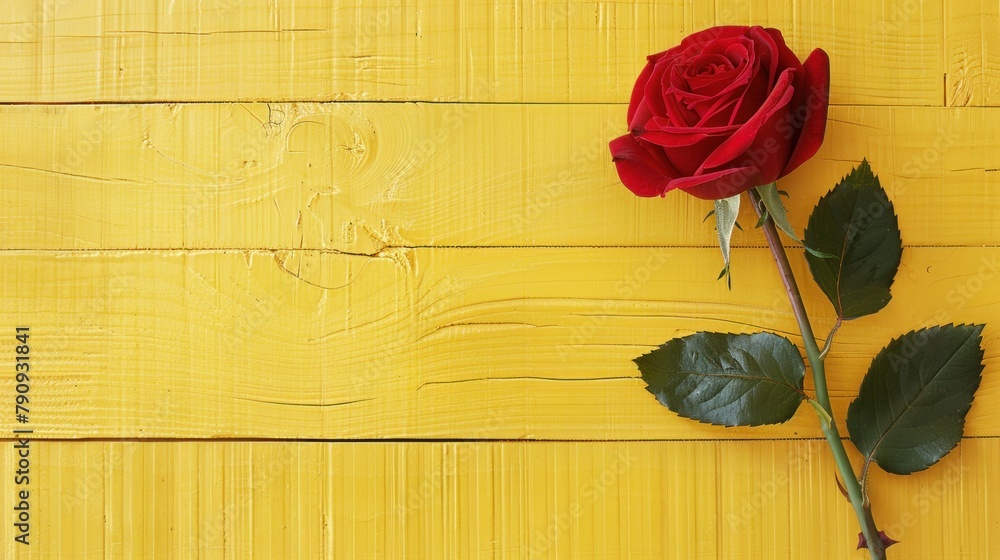 yellow wooden  background with rose