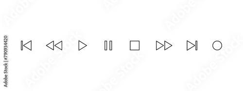 Media player button icons set. Pause, rewind, back, forward icon. Ui elements. Music Video player control buttons. Vector illustration.