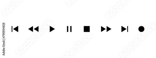 Media player button icons set. Pause, rewind, back, forward icon. Ui elements. Music Video player control buttons. Vector illustration.