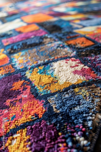 close-up, bright colored carpet with abstract patterns for interior decor of a living room or bedroom in a modern style